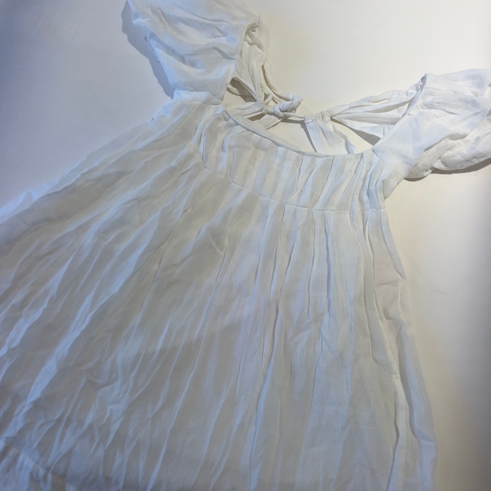 Free People White Puff Sleeve Pintuck Babydoll Mini Dress Size S Cottagecore